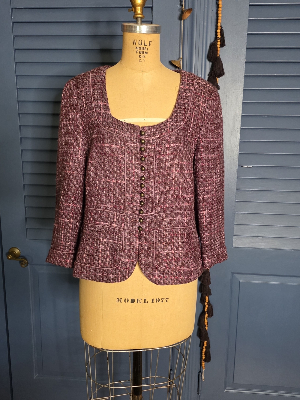 Arden B Purple Tweed Button-Front Blazer